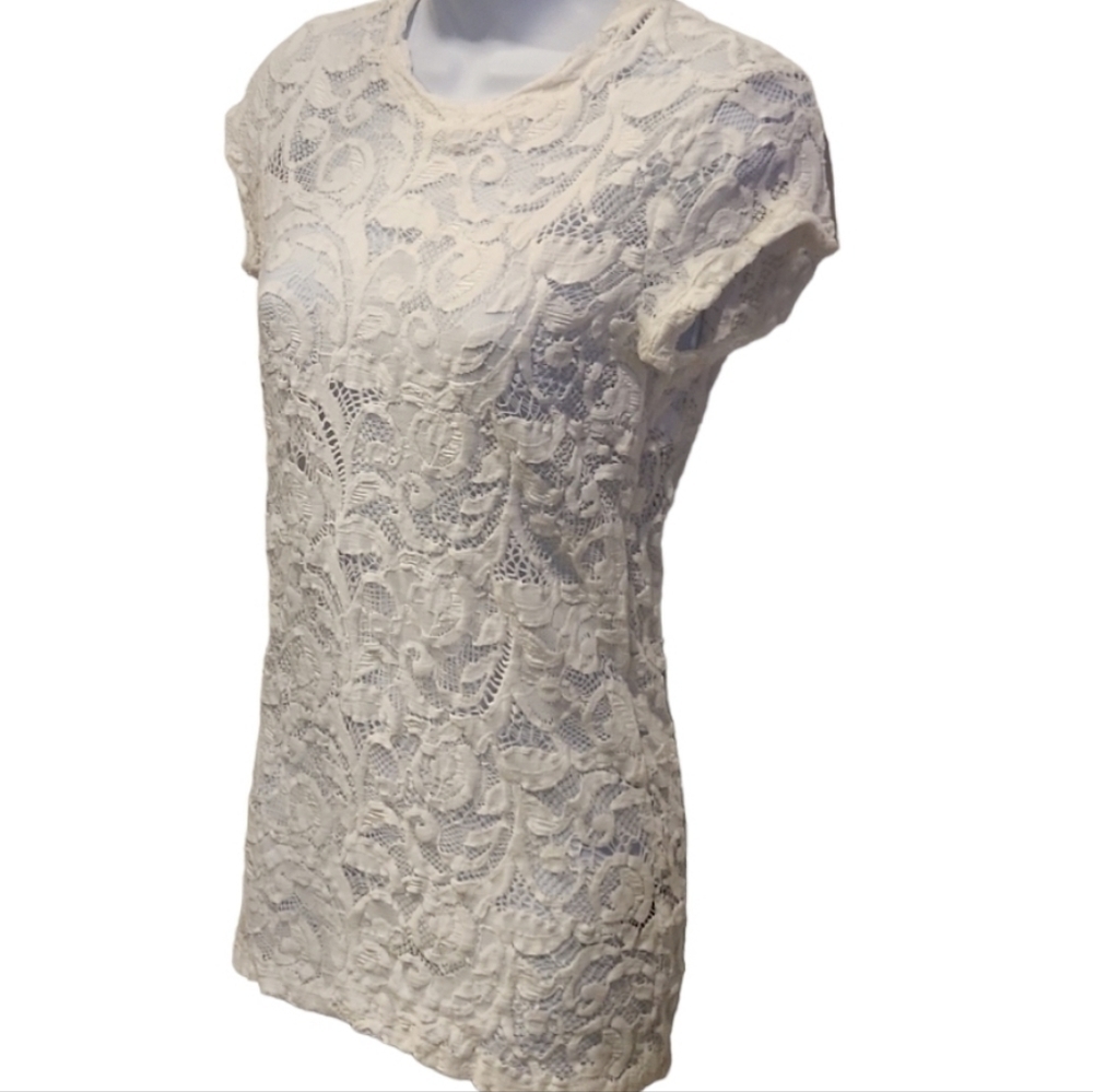 Calvin Rucker White Floral Lace Layering Top